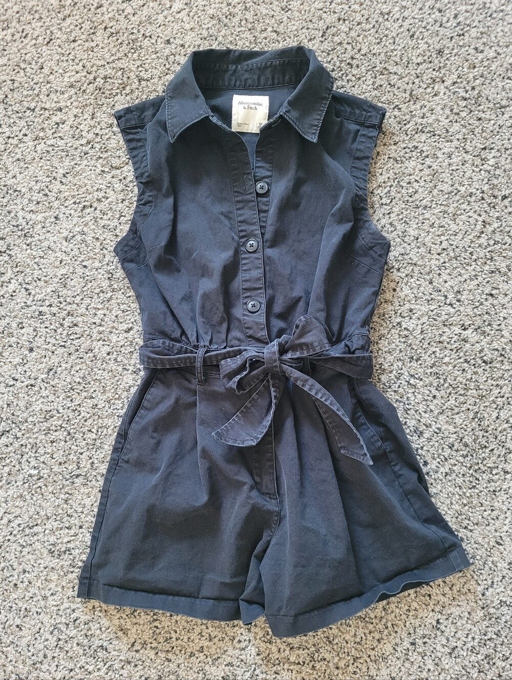Abercrombie & Fitch Black Button-Front Sleeveless Tie-Waist Romper